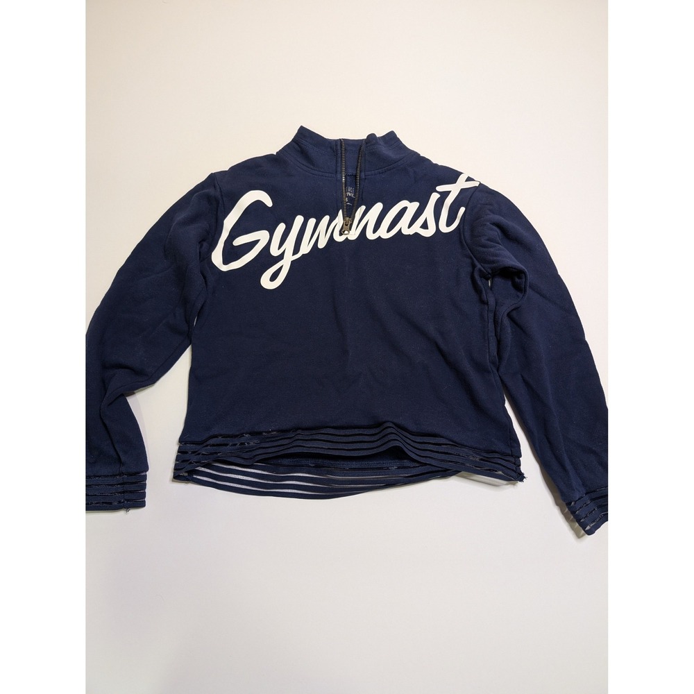 Justice Active Girls Navy Blue Gymnast Quarter‎ Zip Sweatshirt Mesh Trim Size 8